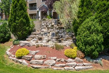 Rock waterfall poolside